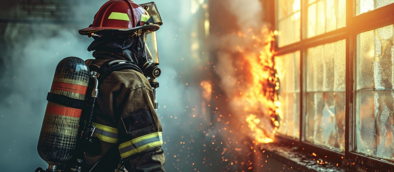 Bombero enfrentando el fuego
